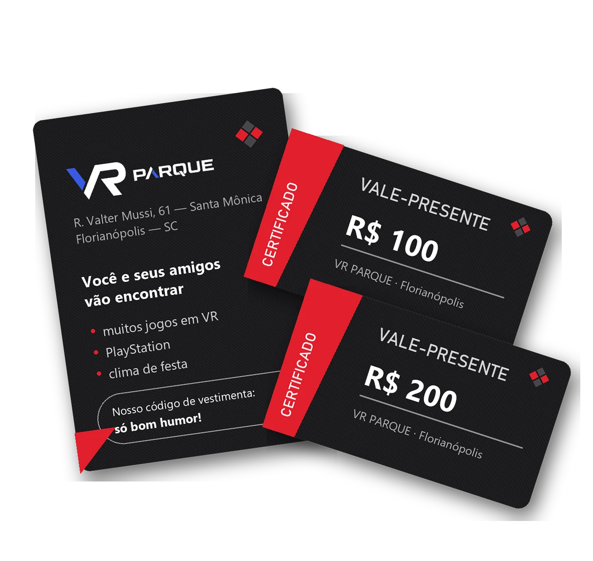 Cartões de certificado-presente para sessões de realidade virtual, opção para dar de presente