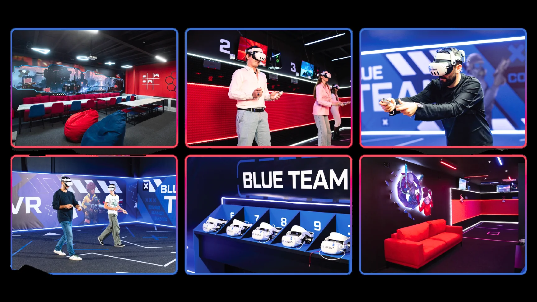 Ambientes da VR Parque: arenas, equipamentos, jogadores e espaços de convivência